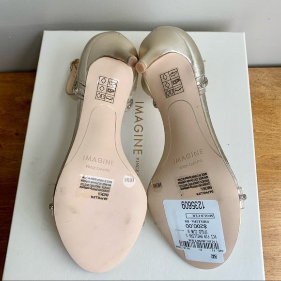 Vince Camuto | BNIB Phillipa Gold Jewel Leather Ankle Strap Sandals - Picture 8 of 15